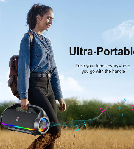 Waterproof Bluetooth Speaker, Portable Speaker with RGB Light Show, Outdoor Speaker for Pool Beach Party