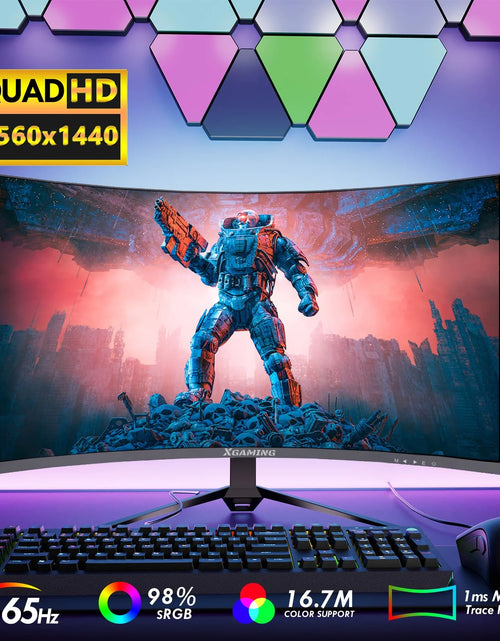 Load image into Gallery viewer, 27-Inch 165Hz/144Hz Curved Gaming Monitor, Ultra Wide 16:9 1440P PC Monitor for Laptop with 2*Speakers, 1Ms AMD, QHD2K(2560 X 1440P) HDR Computer Monitor Support VESA, HDMI&amp;DP, Metal Black
