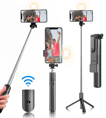Selfie Stick, 40 in Retractable  with Remote, 2 Level Fill Light, Selfie Stick for Iphone Android, Black