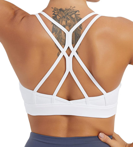 Women'S Sports Bra, Crisscross Back Padded Strappy Sports Bra Medium Support Yoga Bra with Removable Cups
