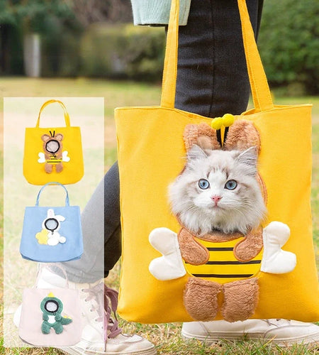 Pet Canvas Travel Bag Shoulder Outdoor Carrier Bag Cats and Dogs Tote Bag Small Pet Carrier Bag Fashionable Breathable