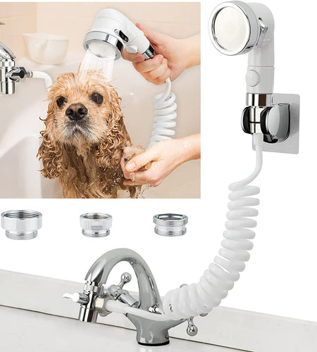 Sink Faucet Sprayer Attachment, Shower Head Attaches to Tub Faucet, Dog Bathing Hose Shower Set for Laundry Bathroom Kitchen