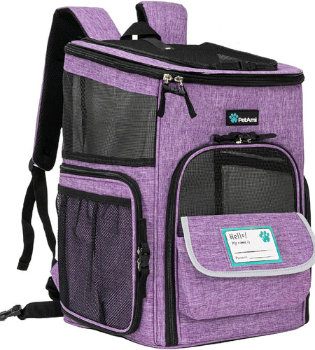 Dog Backpack Carrier, Airline Approved Cat Backpacks for Carrying Small Large Cats, Pet Carrier Back Pack, Ventilated Soft Sided Dog Cat Bookbag for Travel, Hiking, Camping, Purple