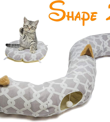 Cat Dog Tunnel Bed with Cushion Tube Toys Oxford Cloth Large Diameter Longer Crinkle Collapsible 3 Way for Large Cats Kittens Kitty Small Puppy Outdoor 3FT