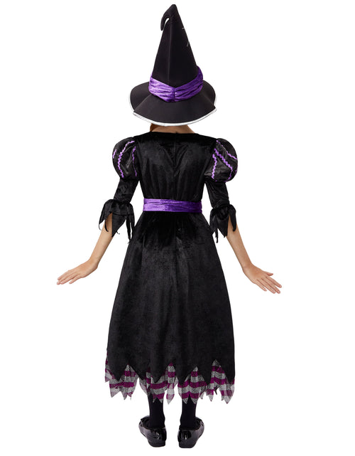 Load image into Gallery viewer, Witch Costume Set for Girls, Halloween Fancy-Dress with Broom Hat for Toddler Kids Halloween Party Dress up 3-14 Years
