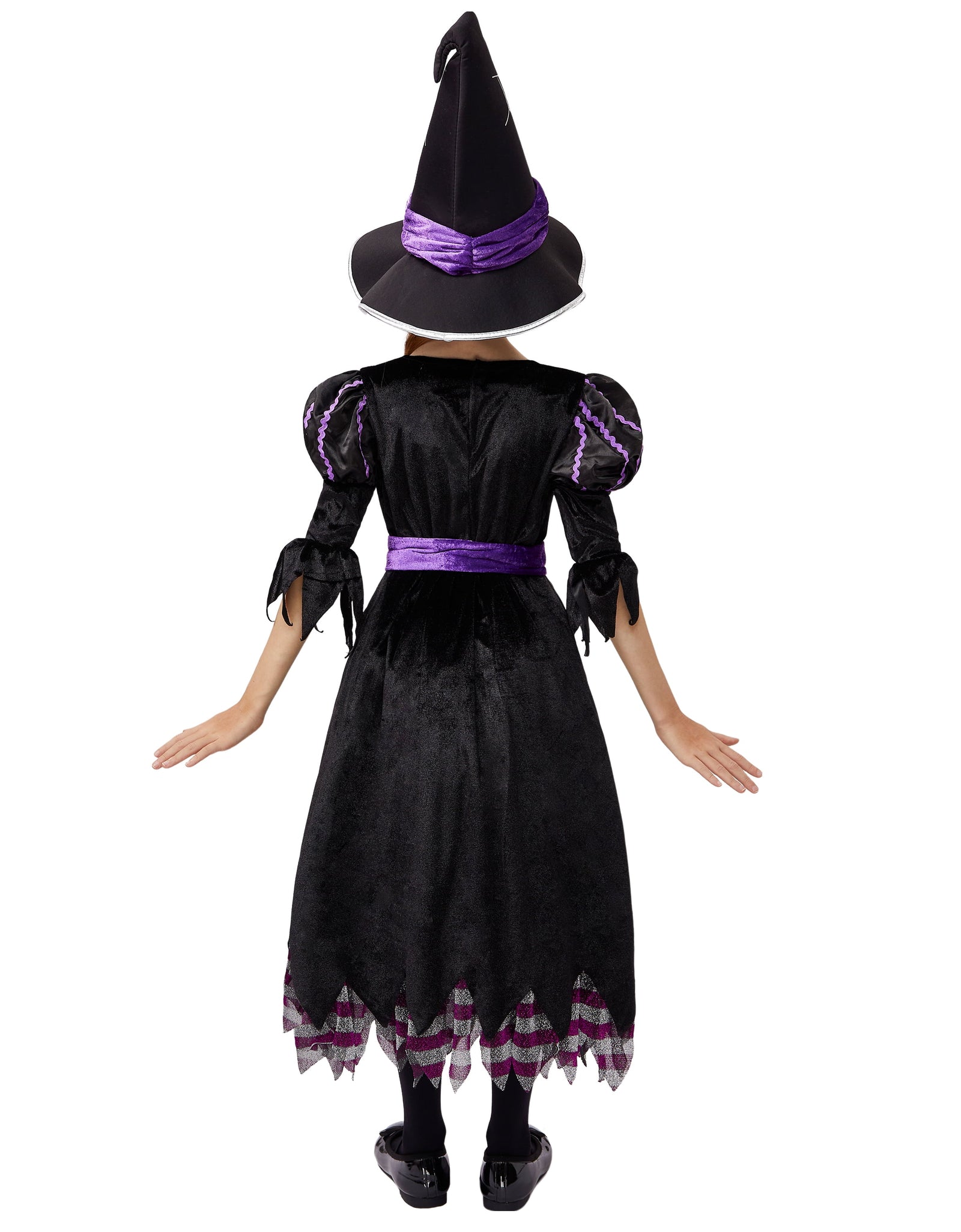 Witch Costume Set for Girls, Halloween Fancy-Dress with Broom Hat for Toddler Kids Halloween Party Dress up 3-14 Years