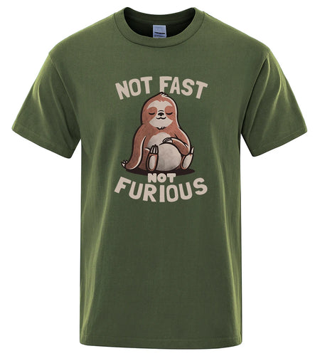 Not Fast Not Furious Kawaii Sloth Print Clothing Men Street Oversized T Shirts Breathable Cotton Streetwear Creativity T-Shirt