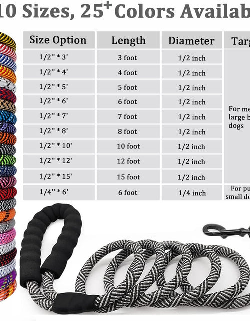 Load image into Gallery viewer, Heavy Duty Rope Dog Leash, 3/4/5/6/7/8/10/12/15 FT Nylon Pet Leash, Soft Padded Handle Thick Lead Leash for Large Medium Dogs Small Puppy
