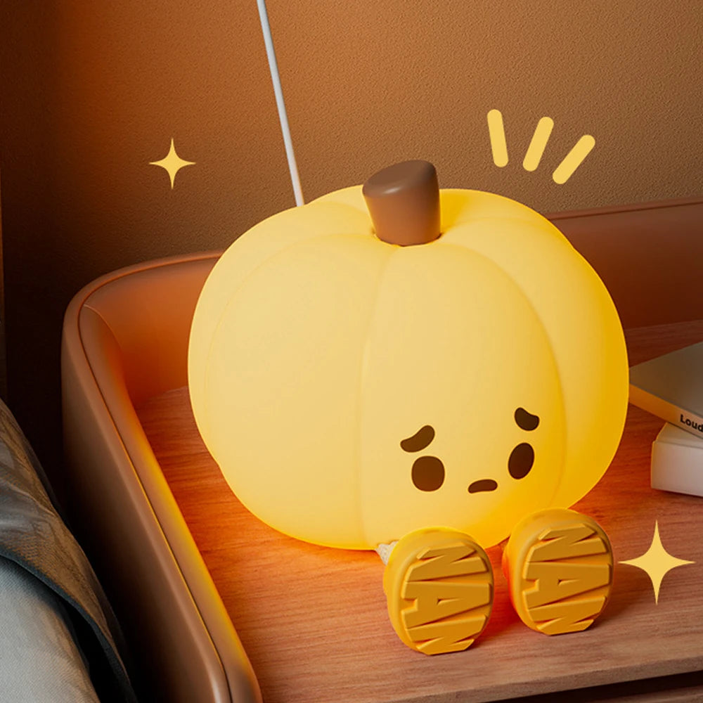 LED Night Lights Cute Pumpkin Safe Silicone Lamp USB Rechargeable Timing Bedside Decor Kids Baby Soft Nightlight Halloween Gift