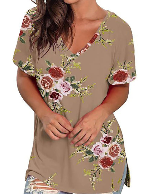 Load image into Gallery viewer, V Neck T Shirts for Women Floral Summer Tops Short Sleeve Shirts Casual Tunic Tops
