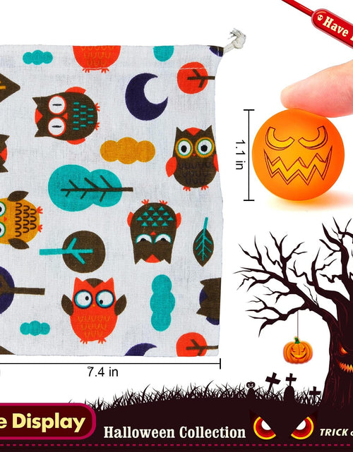 Load image into Gallery viewer, 40 Glow in the Dark Bouncing Balls,8 Halloween Theme Designs, Halloween Party Favor Supplies, Trick or Treating Goodie Bag Filler, School Classroom Game Rewards, Halloween Miniatures (With Pouch Bag)
