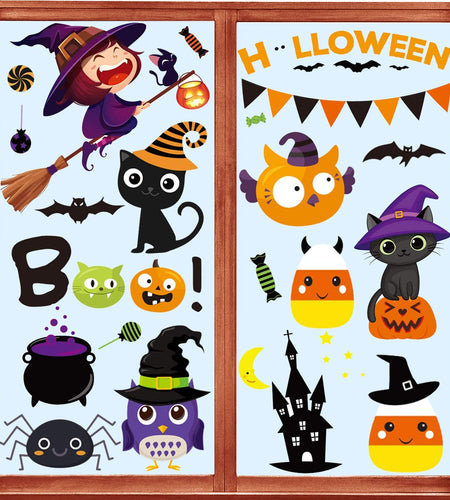 Halloween Window Clings, Halloween Window Decorations Halloween Window Stickers Decals Cute Pumpkin Ghost Halloween Window Decor for Halloween Party Supplies