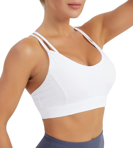 Women'S Sports Bra, Crisscross Back Padded Strappy Sports Bra Medium Support Yoga Bra with Removable Cups