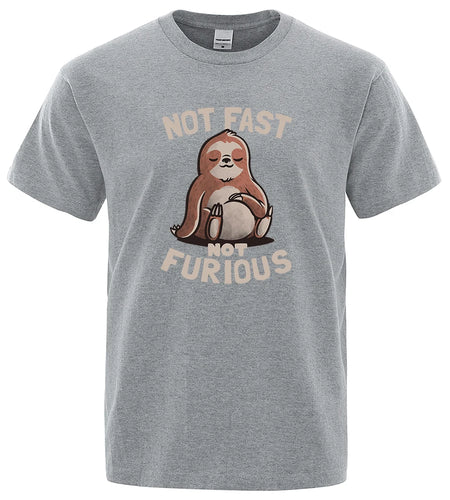 Not Fast Not Furious Kawaii Sloth Print Clothing Men Street Oversized T Shirts Breathable Cotton Streetwear Creativity T-Shirt