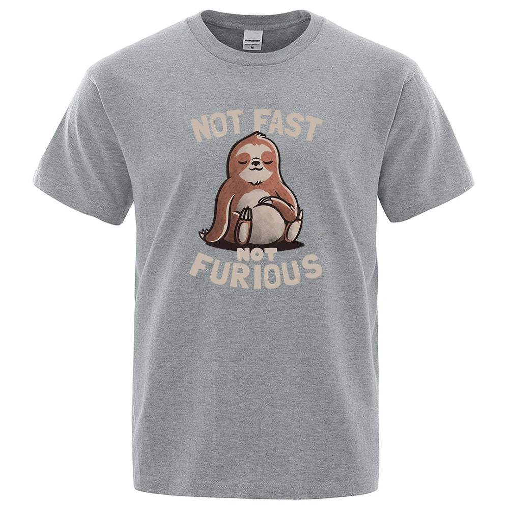 Not Fast Not Furious Kawaii Sloth Print Clothing Men Street Oversized T Shirts Breathable Cotton Streetwear Creativity T-Shirt