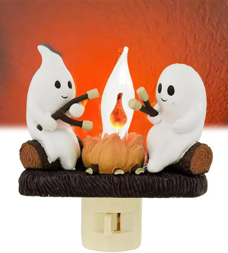 2024 New Ghost Campfire Flickering Nightlight Night Light Plug Wall Spooky Fire Marshmllow Night Light Halloween Ghost Campfire