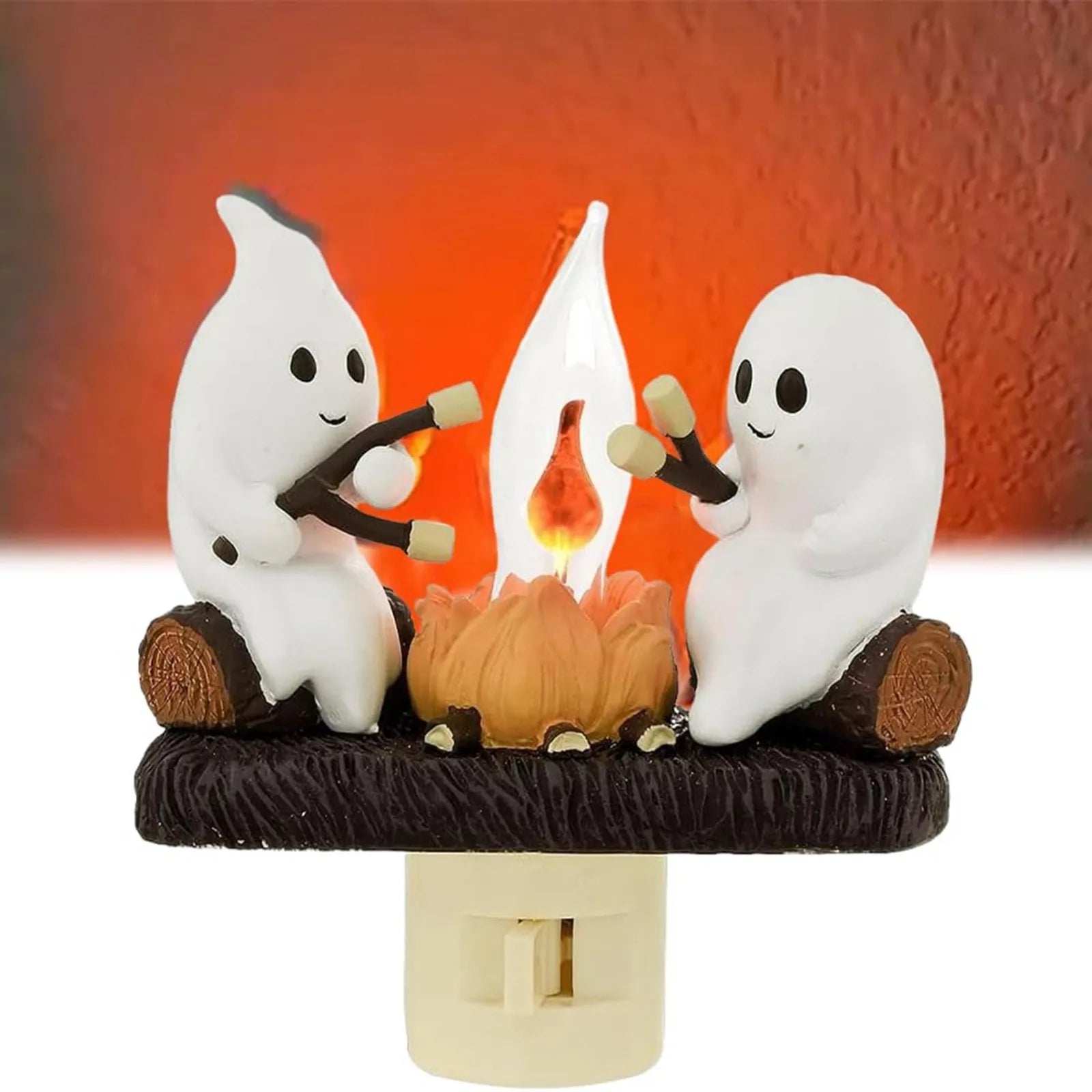 2024 New Ghost Campfire Flickering Nightlight Night Light Plug Wall Spooky Fire Marshmllow Night Light Halloween Ghost Campfire