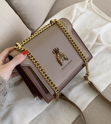 CGCBAG Luxury Brand Women Handbag 2024 New Retro Bee Female Shoulder Bag Simple High Quality Leather Designer Crossbody Bags