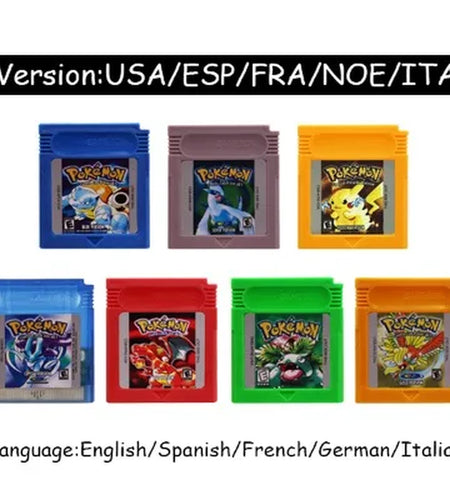 GBC 16-Bit Game Video Game Cartridge Console Card Pokemon Red Blue Crystal Golden Green Silver Yellow with Multi-Language