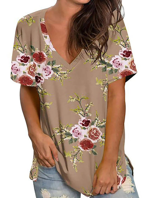 Load image into Gallery viewer, V Neck T Shirts for Women Floral Summer Tops Short Sleeve Shirts Casual Tunic Tops
