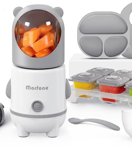 Baby Food Maker, 17 in 1 Baby Food Processor, Food Blender with Baby Food Containers, Grey