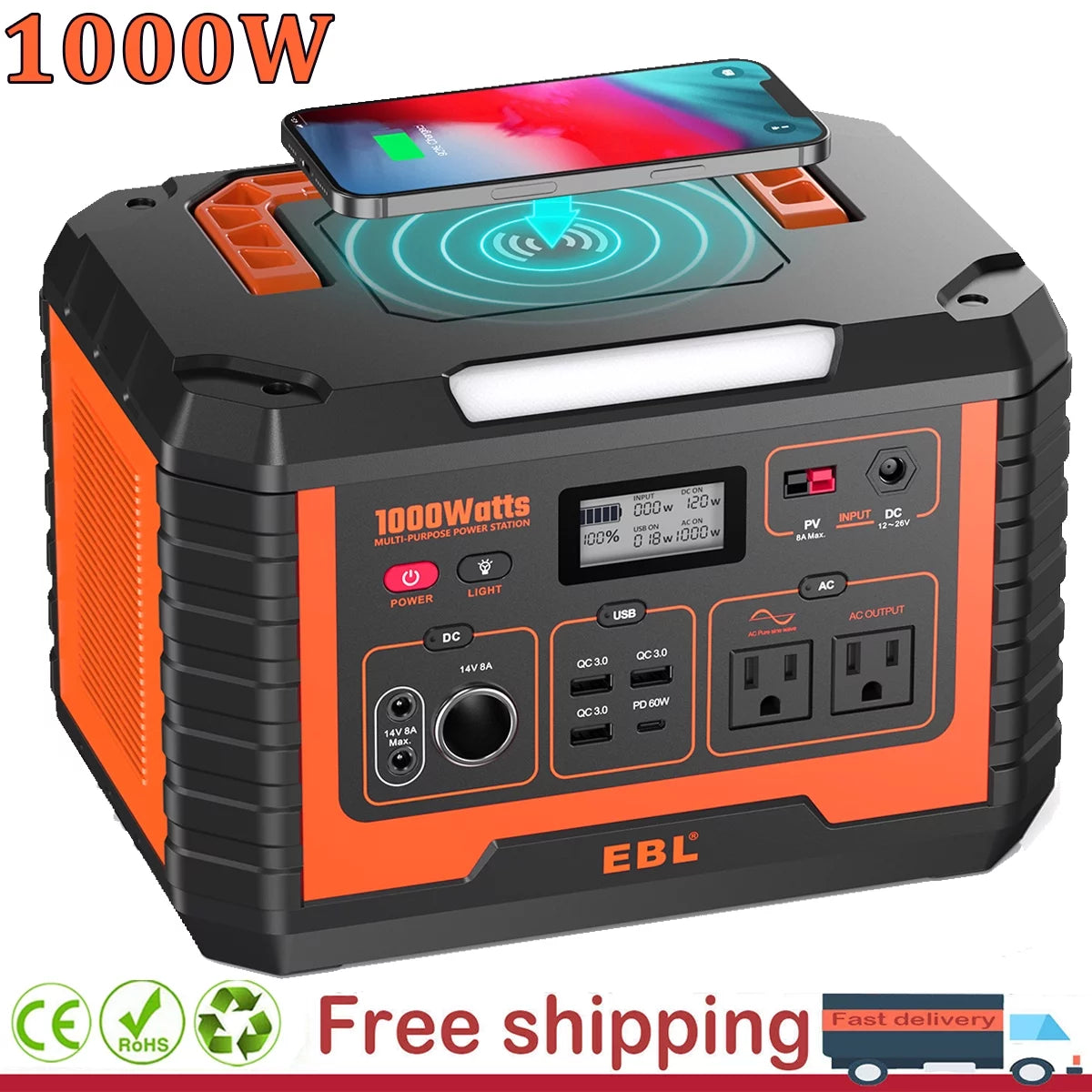 1000W Portable Solar Power Station Generator Emergency Backup Power Bank Camping