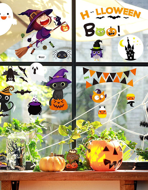 Load image into Gallery viewer, Halloween Window Clings, Halloween Window Decorations Halloween Window Stickers Decals Cute Pumpkin Ghost Halloween Window Decor for Halloween Party Supplies
