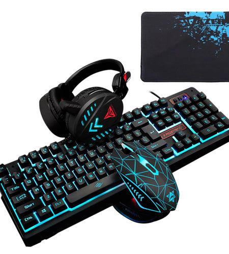Gaming Keyboard and Mouse Combo with Headset, K59 RGB Backlit 3 Colors Keyboard, 6 Button 4DPI USB Wired Gaming Mouse, Lighted Gaming Headset with Microphone Set for Gamer