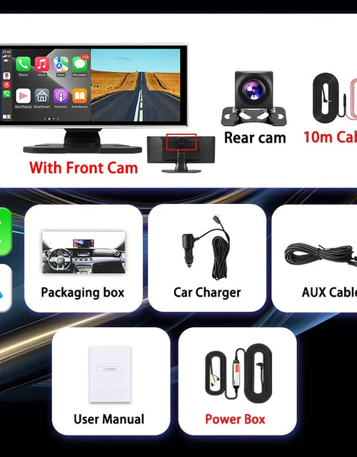 Load image into Gallery viewer, Universal 11.26&quot; 4K Front Cam Car DVR Wireless Carplay Android Auto Video Recorder QLED Screen WIFI AUX FM Dual Lens GPS
