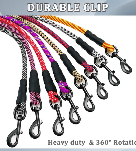 Heavy Duty Rope Dog Leash, 3/4/5/6/7/8/10/12/15 FT Nylon Pet Leash, Soft Padded Handle Thick Lead Leash for Large Medium Dogs Small Puppy
