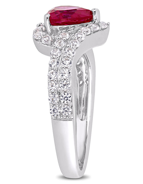 Load image into Gallery viewer, Women&#39;S 2-1/2 Carat T.G.W. Heart-Cut Created Ruby and Round-Cut Created White Sapphire Sterling Silver Halo Heart Engagement Ring
