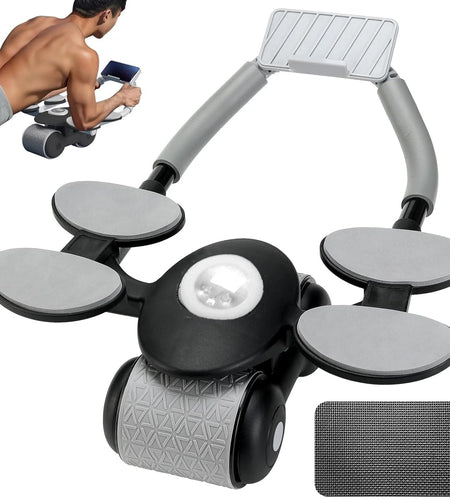 New with Timer Ab Abdominal Exercise Roller with 4 Elbow Supports, Abs Roller Wheel Core Exercise Equipment, Automatic Rebound Abdominal Wheel