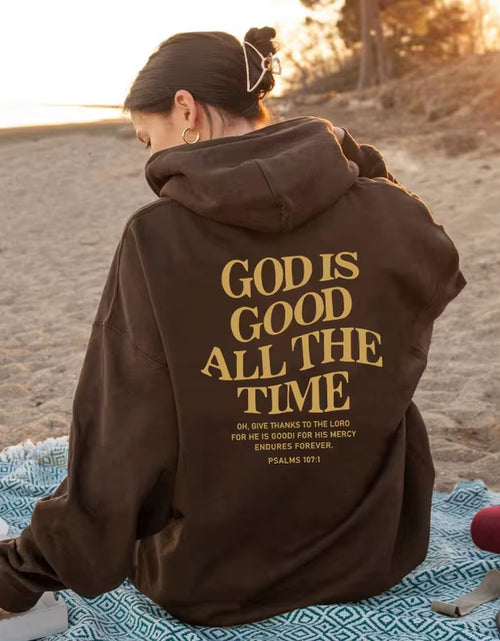 Load image into Gallery viewer, God Is Good All the Time Christian Hooded Sweatshirt Women Casual Print Long Sleeve Hoodie with Pocket Aesthetic Hoodies
