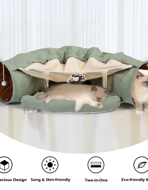 Load image into Gallery viewer, Cat Tunnel Tube Collapsible W/ Bed Cat Toy for Small Medium Large Cat, Yellow
