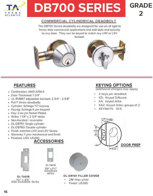 Load image into Gallery viewer, 700 Series Grade 2 Bright Brass Double Cylinder Deadbolt
