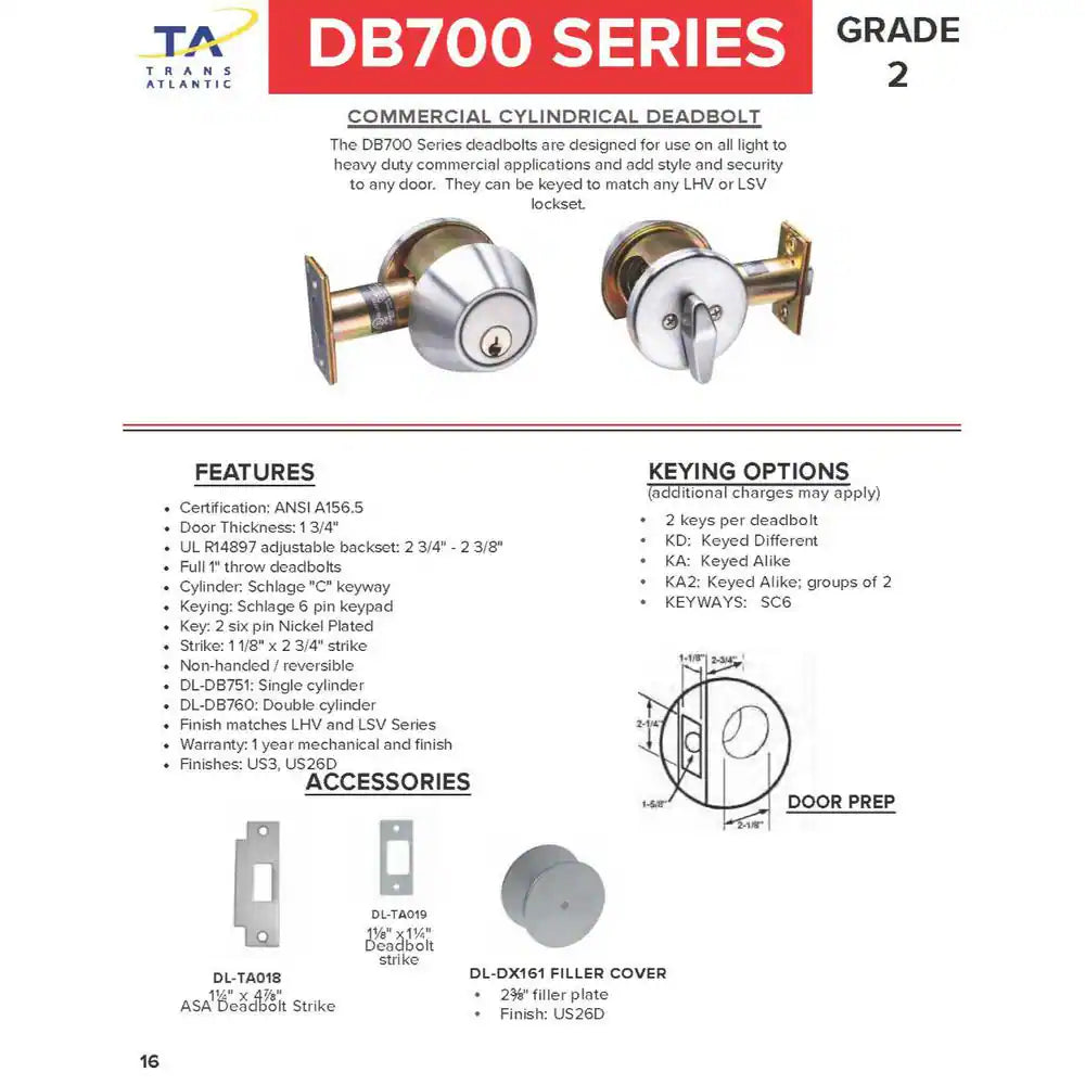 700 Series Grade 2 Bright Brass Double Cylinder Deadbolt