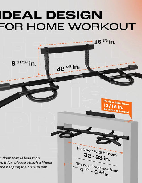 Load image into Gallery viewer, Heavy Duty Pull up Bar for Doorway, Solid 1 Piece Main Bar Construction, Multi Grips Pullup Bar for Home Gym Workout, No Screws Portable Door Frame Horizontal Chin up Bar
