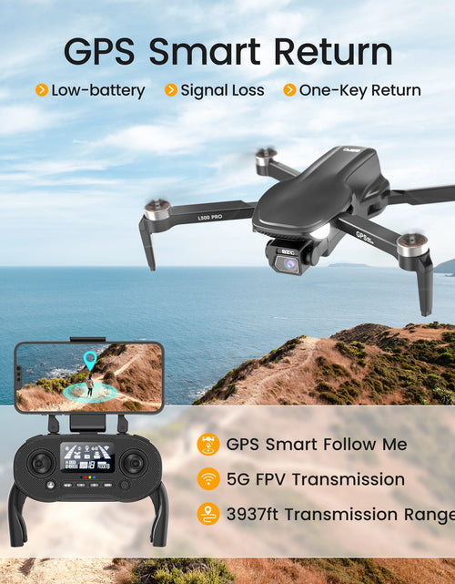 Load image into Gallery viewer, L500 Pro GPS Drone with 4K HD Camera for Adults and Beginners, FPV RC Quadcopter with Brushless Motor, 5G WIFI Transmission, 2 Batteries, Black
