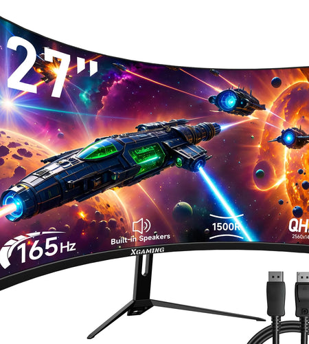 27-Inch 165Hz/144Hz Curved Gaming Monitor, Ultra Wide 16:9 1440P PC Monitor for Laptop with 2*Speakers, 1Ms AMD, QHD2K(2560 X 1440P) HDR Computer Monitor Support VESA, HDMI&DP, Metal Black