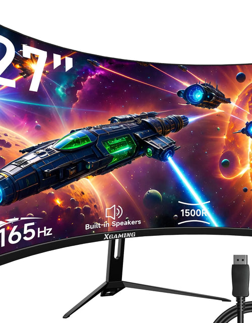 Load image into Gallery viewer, 27-Inch 165Hz/144Hz Curved Gaming Monitor, Ultra Wide 16:9 1440P PC Monitor for Laptop with 2*Speakers, 1Ms AMD, QHD2K(2560 X 1440P) HDR Computer Monitor Support VESA, HDMI&amp;DP, Metal Black
