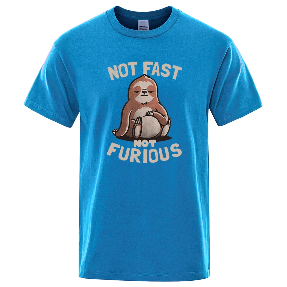 Not Fast Not Furious Kawaii Sloth Print Clothing Men Street Oversized T Shirts Breathable Cotton Streetwear Creativity T-Shirt