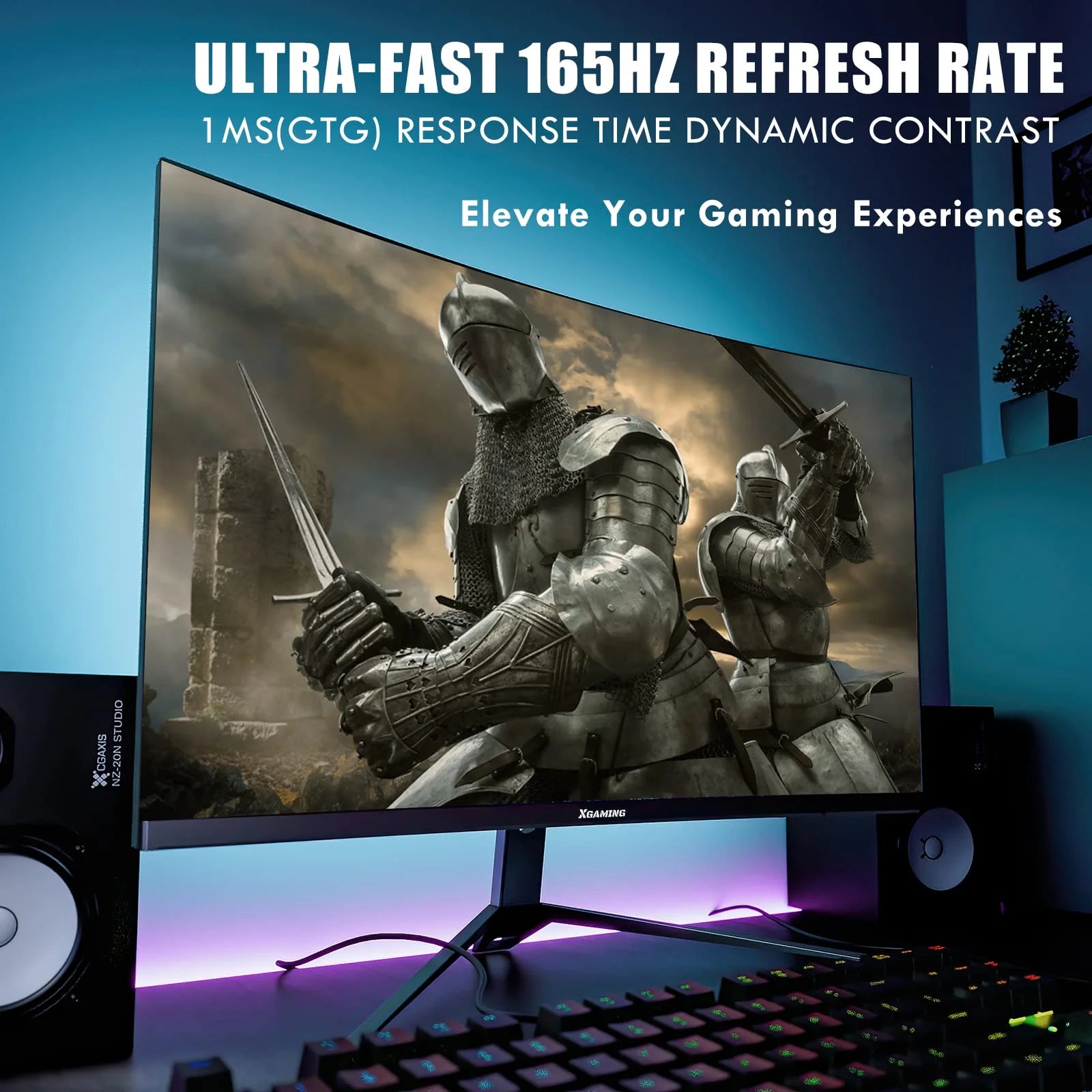 27-Inch 165Hz/144Hz Curved Gaming Monitor, Ultra Wide 16:9 1440P PC Monitor for Laptop with 2*Speakers, 1Ms AMD, QHD2K(2560 X 1440P) HDR Computer Monitor Support VESA, HDMI&DP, Metal Black